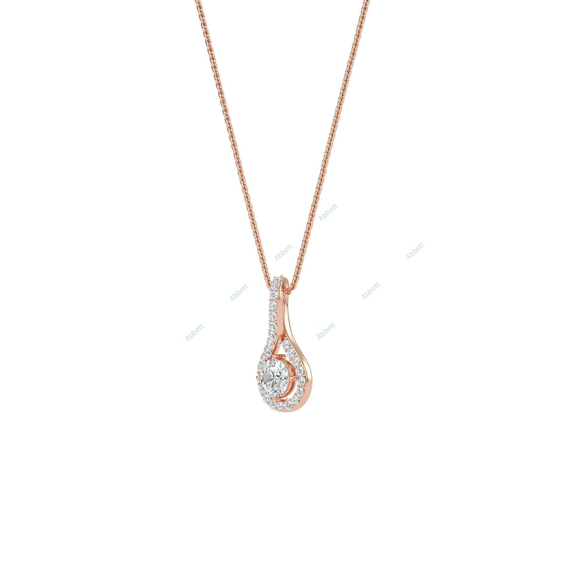 Twisted round lab-grown diamond halo pendant necklace - PEHA022