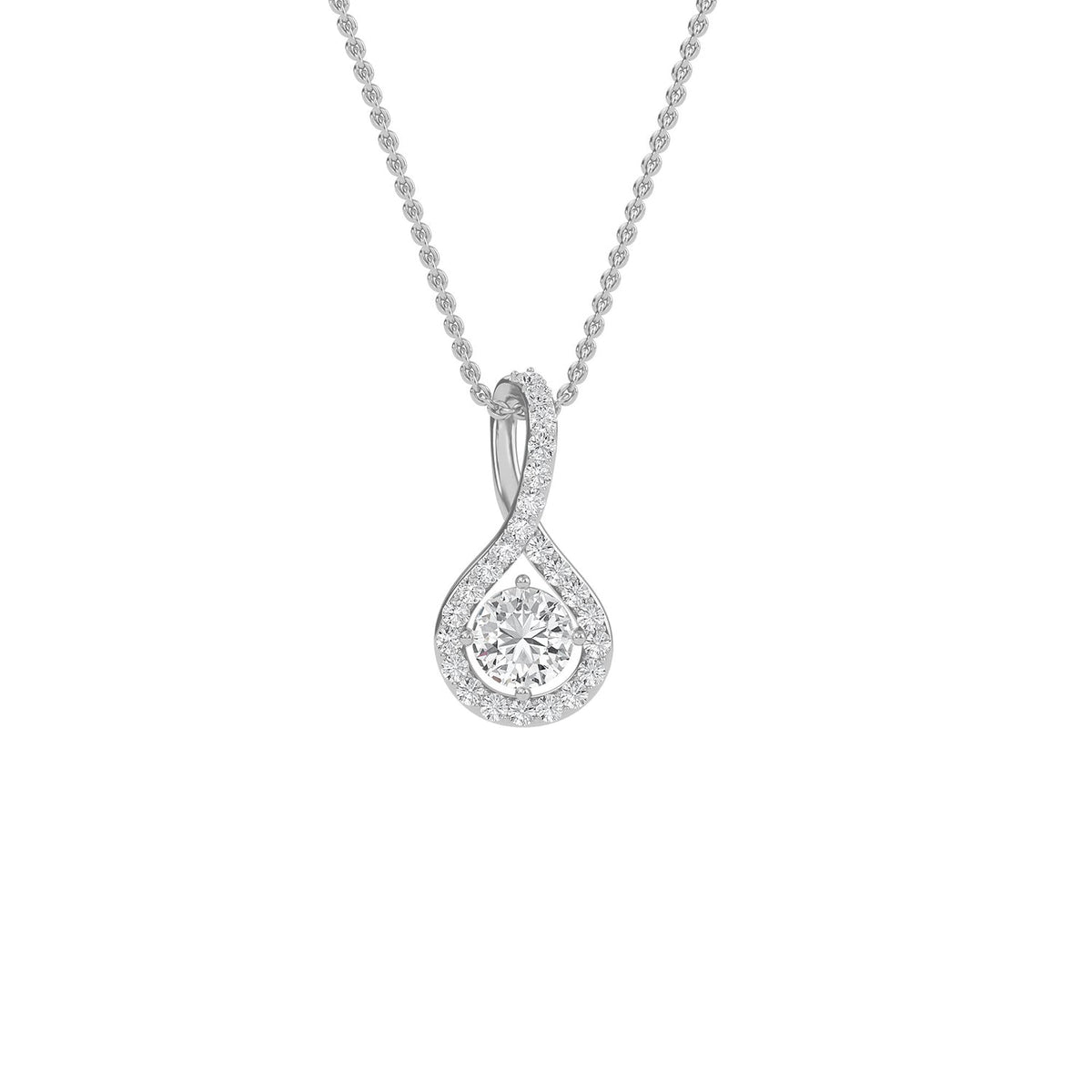 Twisted round lab-grown diamond halo pendant necklace - PEHA022