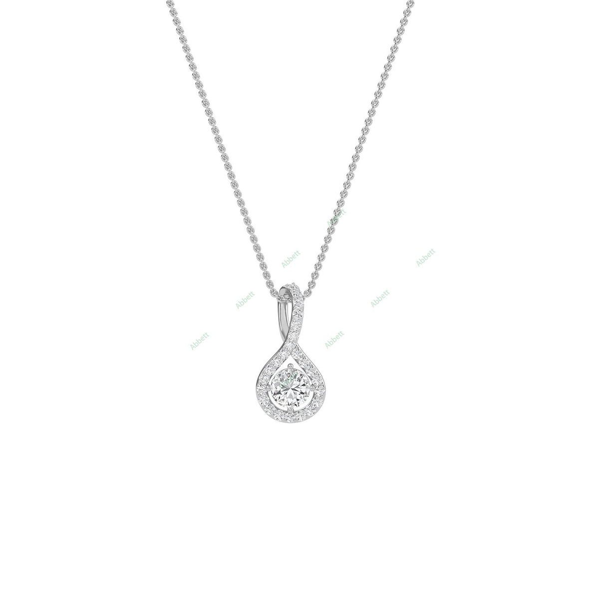 Twisted round lab-grown diamond halo pendant necklace - PEHA022