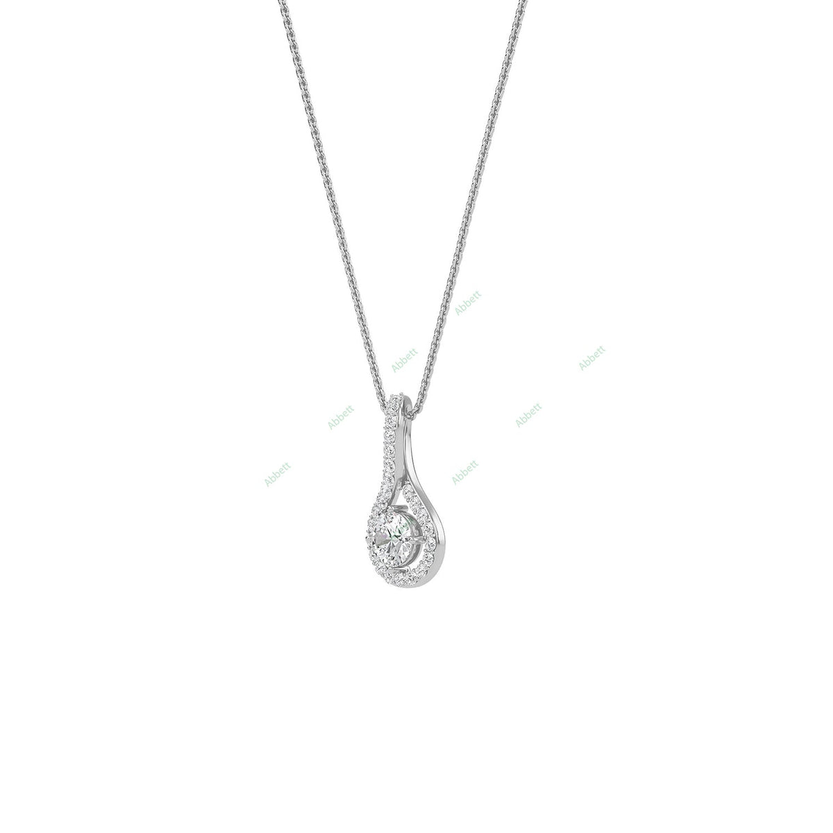 Twisted round lab-grown diamond halo pendant necklace - PEHA022