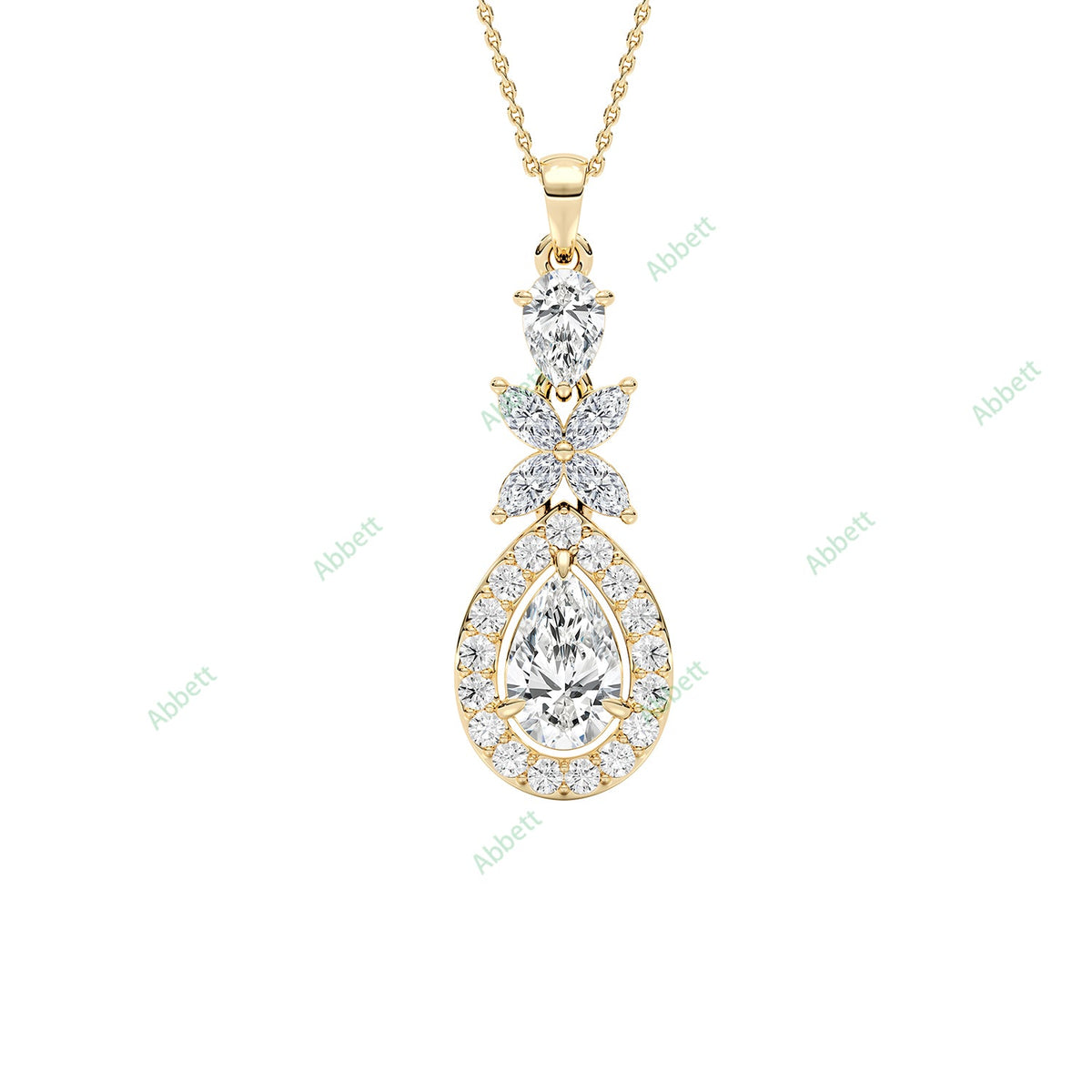 Designer pear lab-grown diamond halo pendant necklace - PEHA028