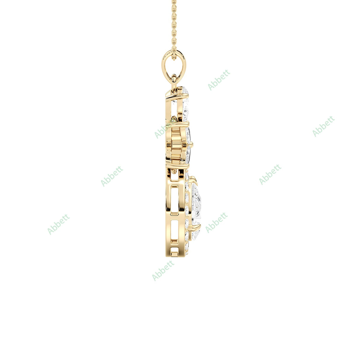 Designer pear lab-grown diamond halo pendant necklace - PEHA028
