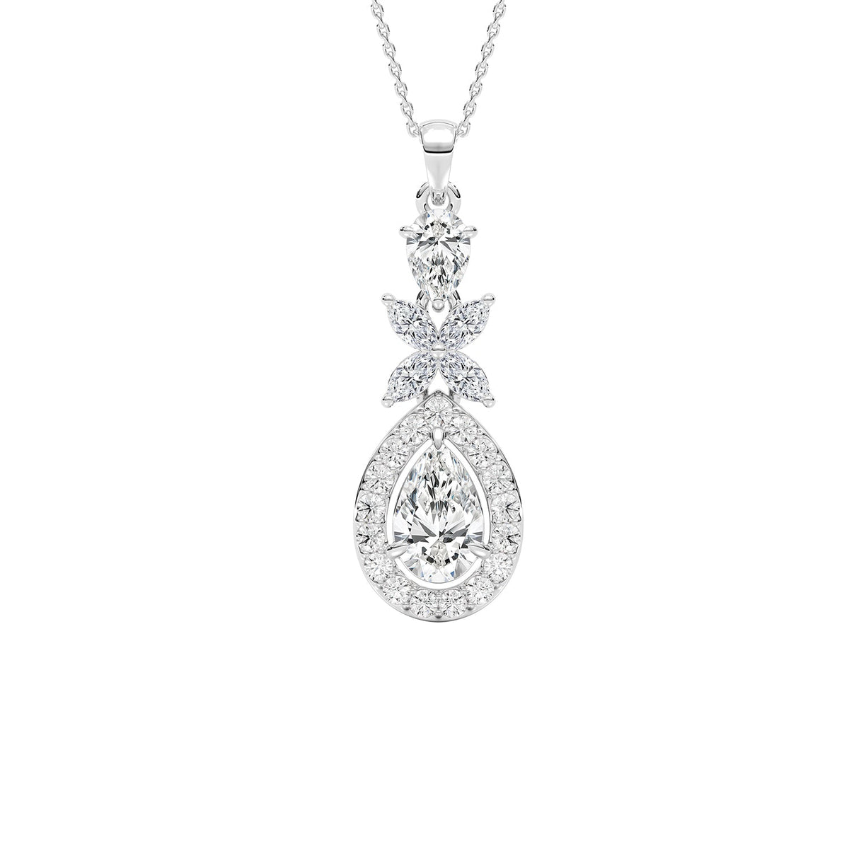 Designer pear lab-grown diamond halo pendant necklace - PEHA028