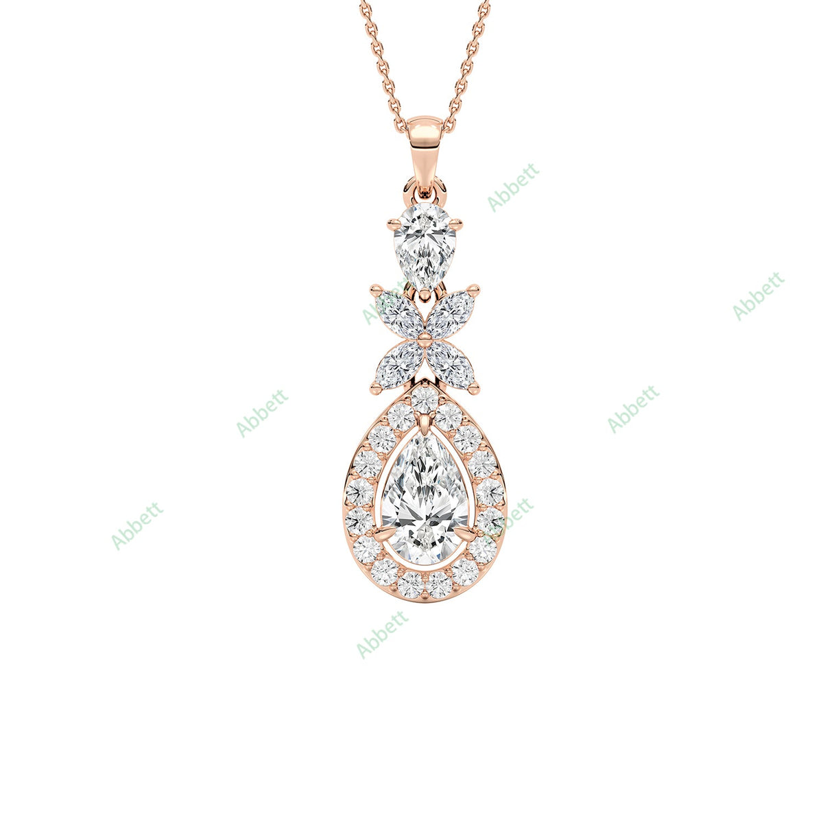 Designer pear lab-grown diamond halo pendant necklace - PEHA028