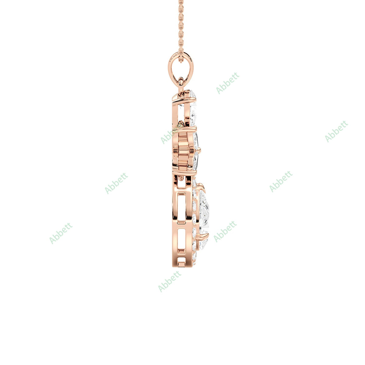 Designer pear lab-grown diamond halo pendant necklace - PEHA028