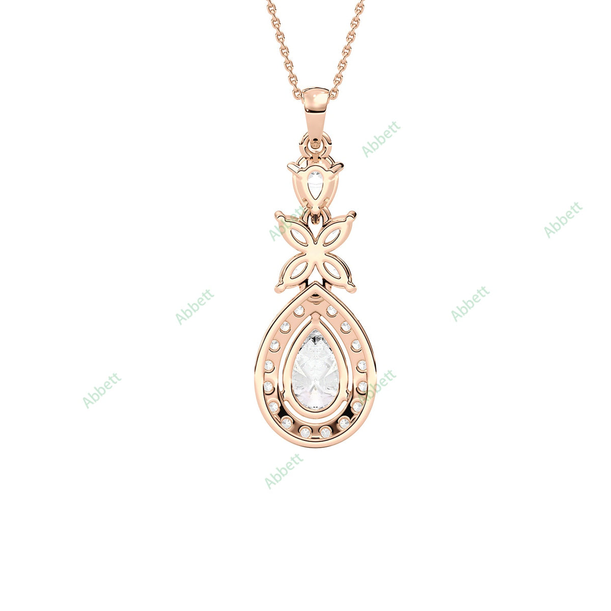 Designer pear lab-grown diamond halo pendant necklace - PEHA028