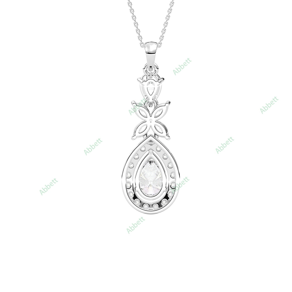 Designer pear lab-grown diamond halo pendant necklace - PEHA028