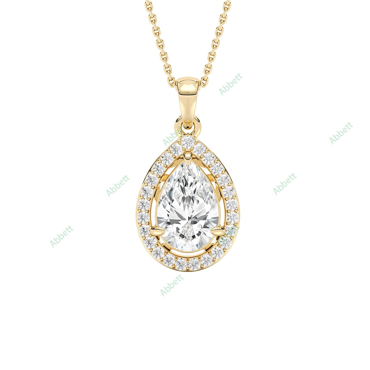 Pear lab-grown diamond halo pendant necklace with 1.5ct centre stone - PEHA034