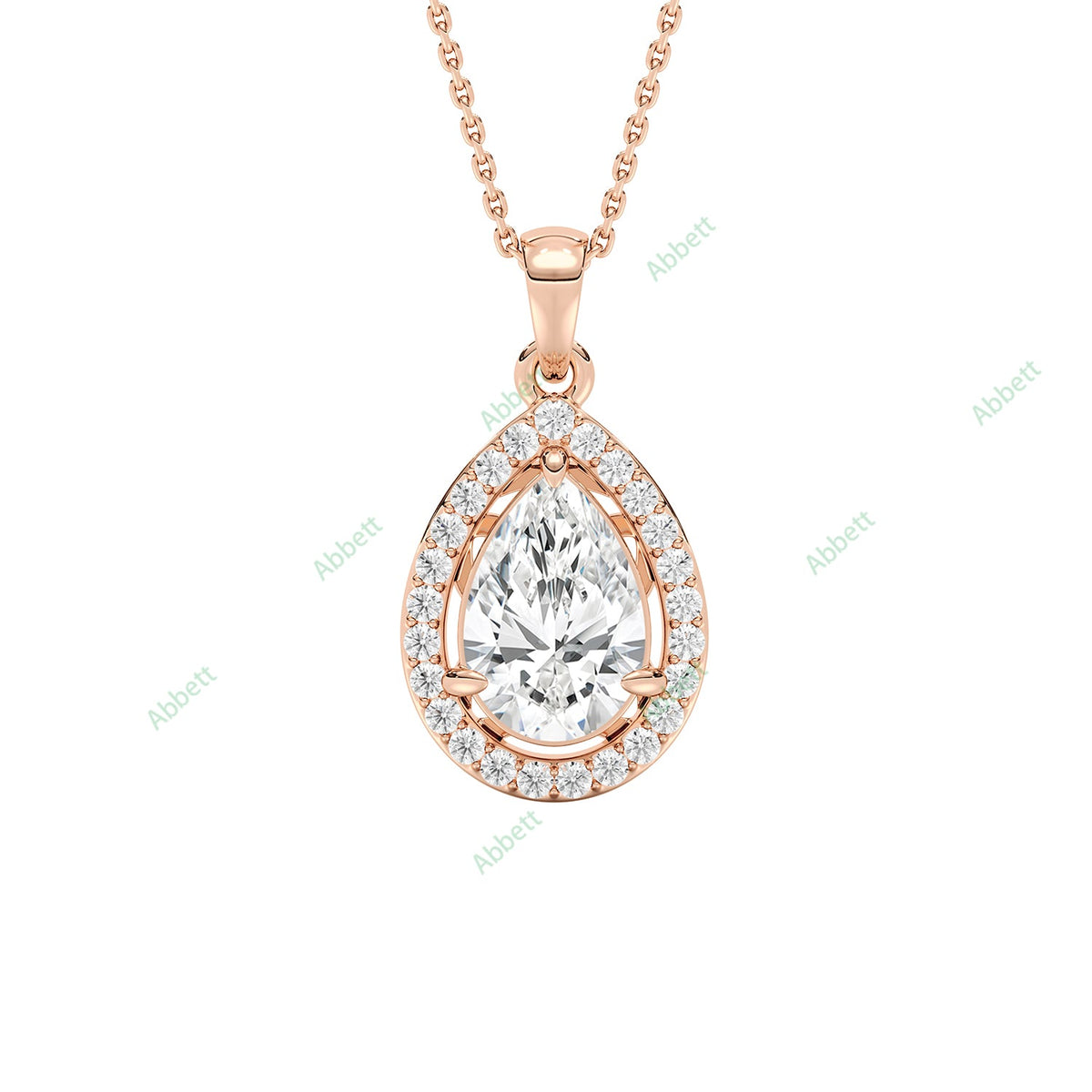 Pear lab-grown diamond halo pendant necklace with 1.5ct centre stone - PEHA034