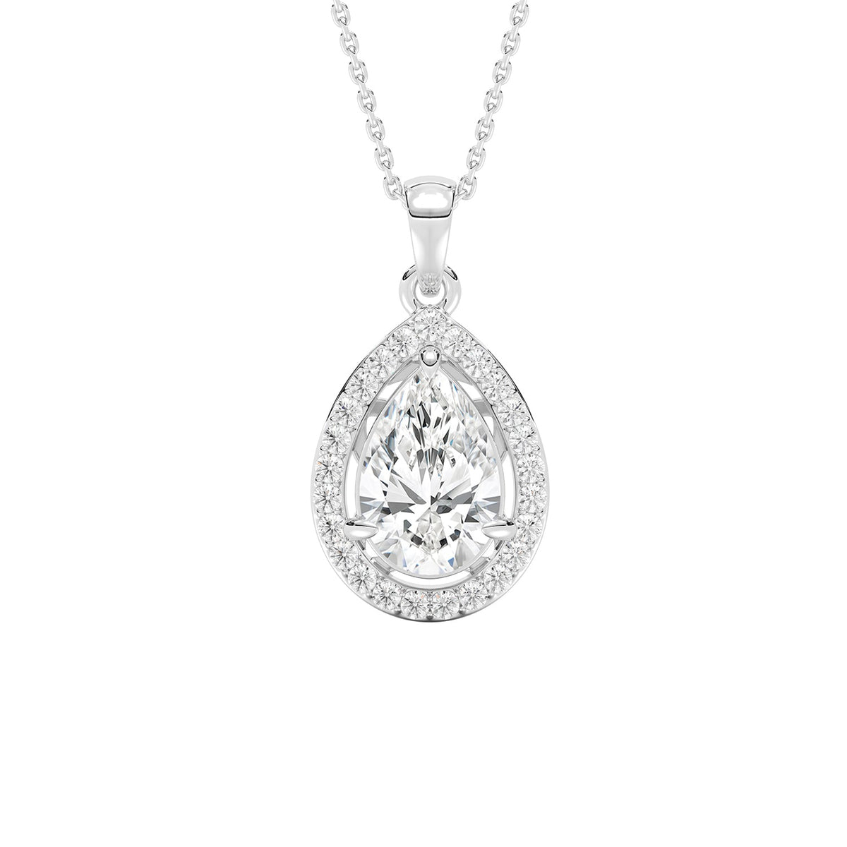 Pear lab-grown diamond halo pendant necklace with 1.5ct centre stone - PEHA034