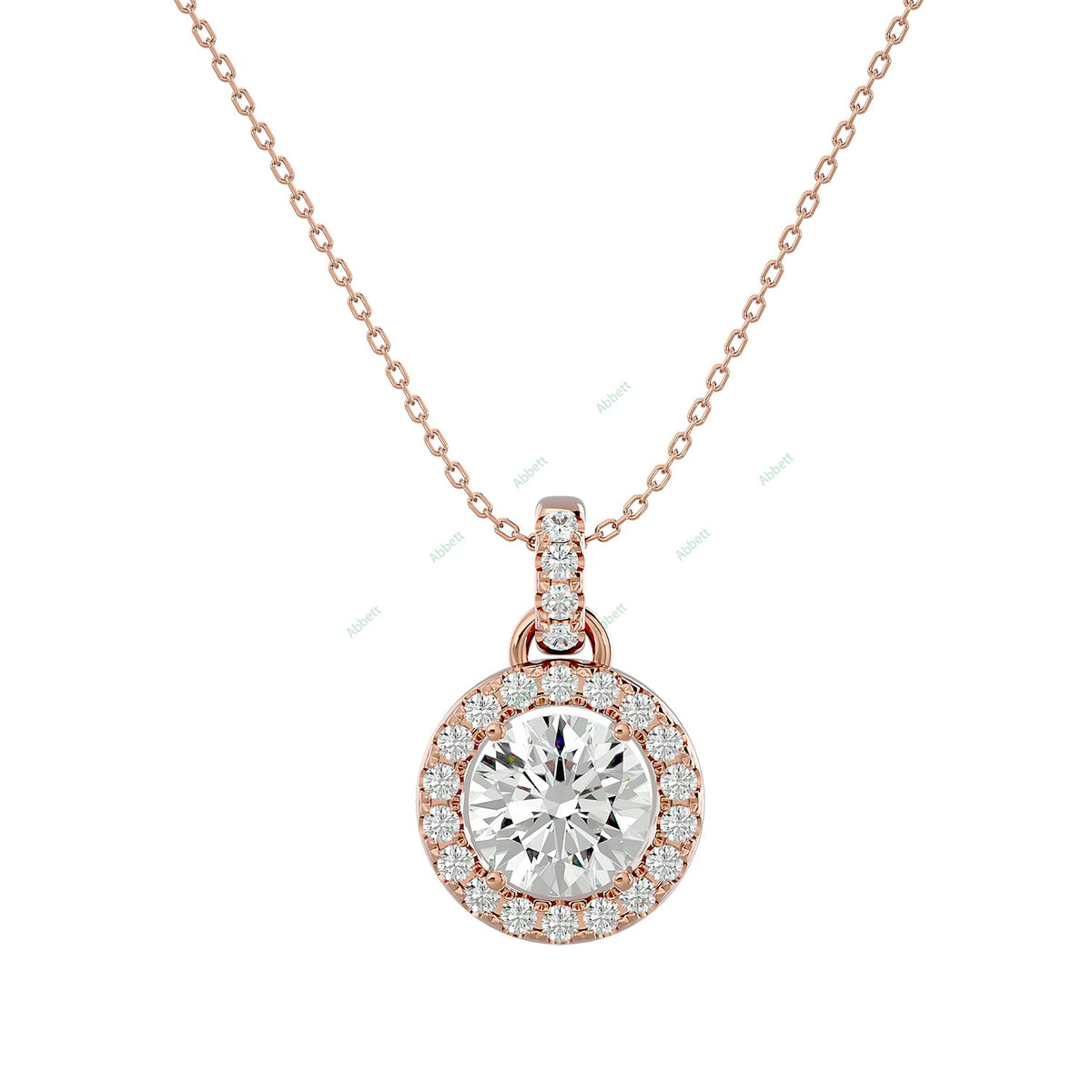 Round lab-grown diamond halo pendant necklace with 1.51ct total diamonds - PEHA038