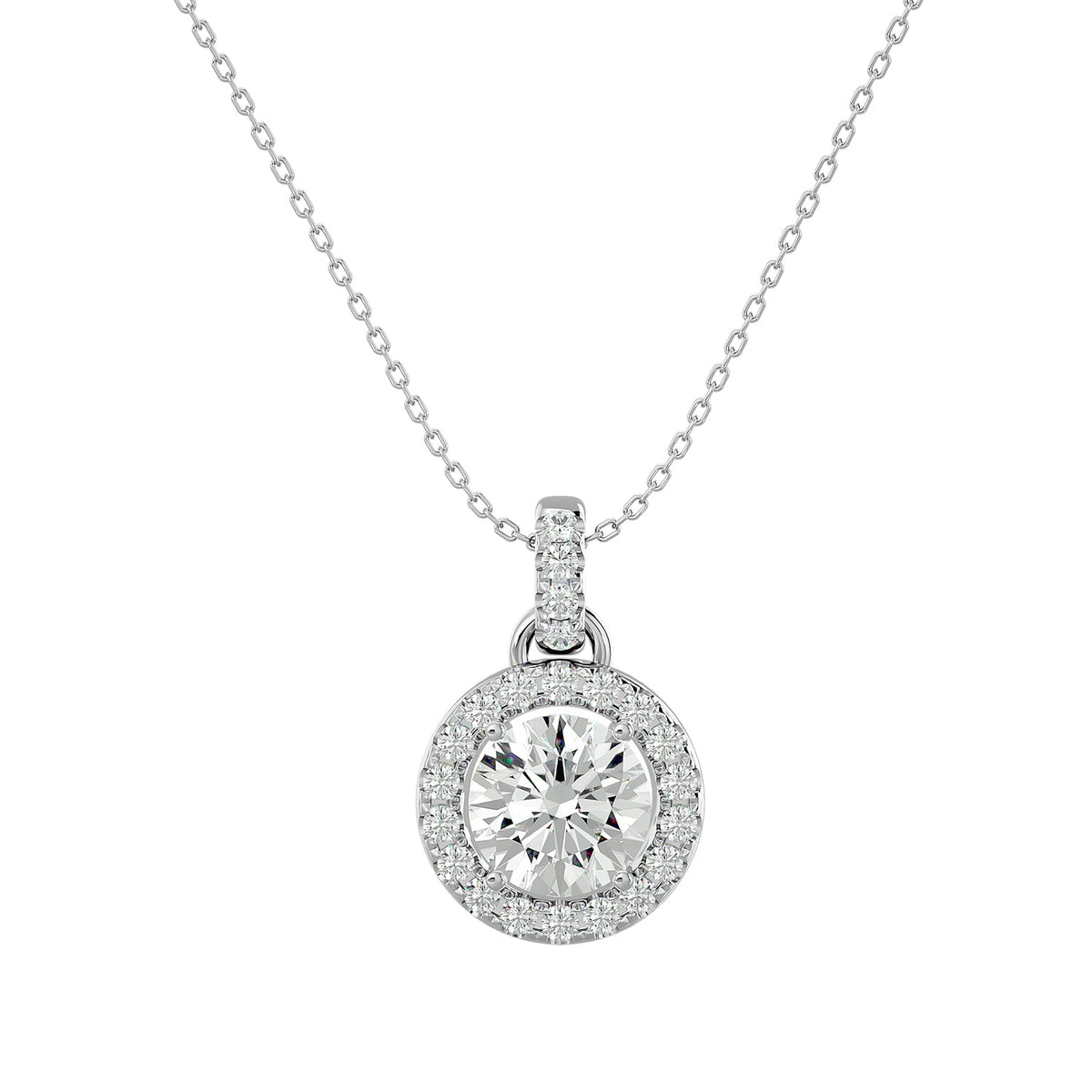 Round lab-grown diamond halo pendant necklace with 1.51ct total diamonds - PEHA038