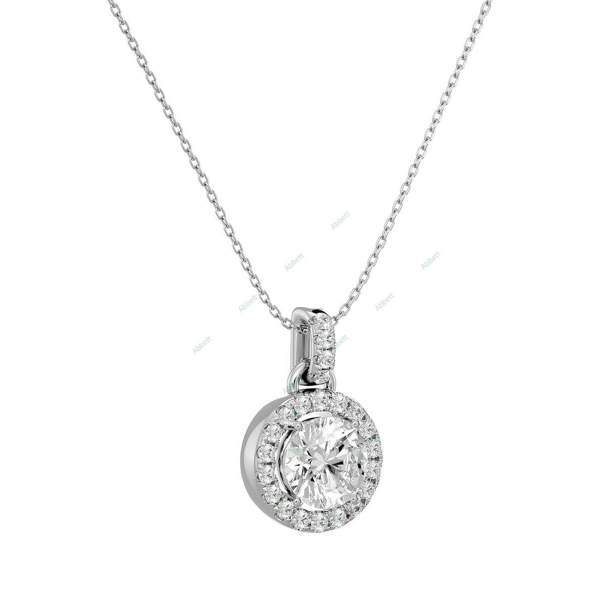 Round lab-grown diamond halo pendant necklace with 1.51ct total diamonds - PEHA038