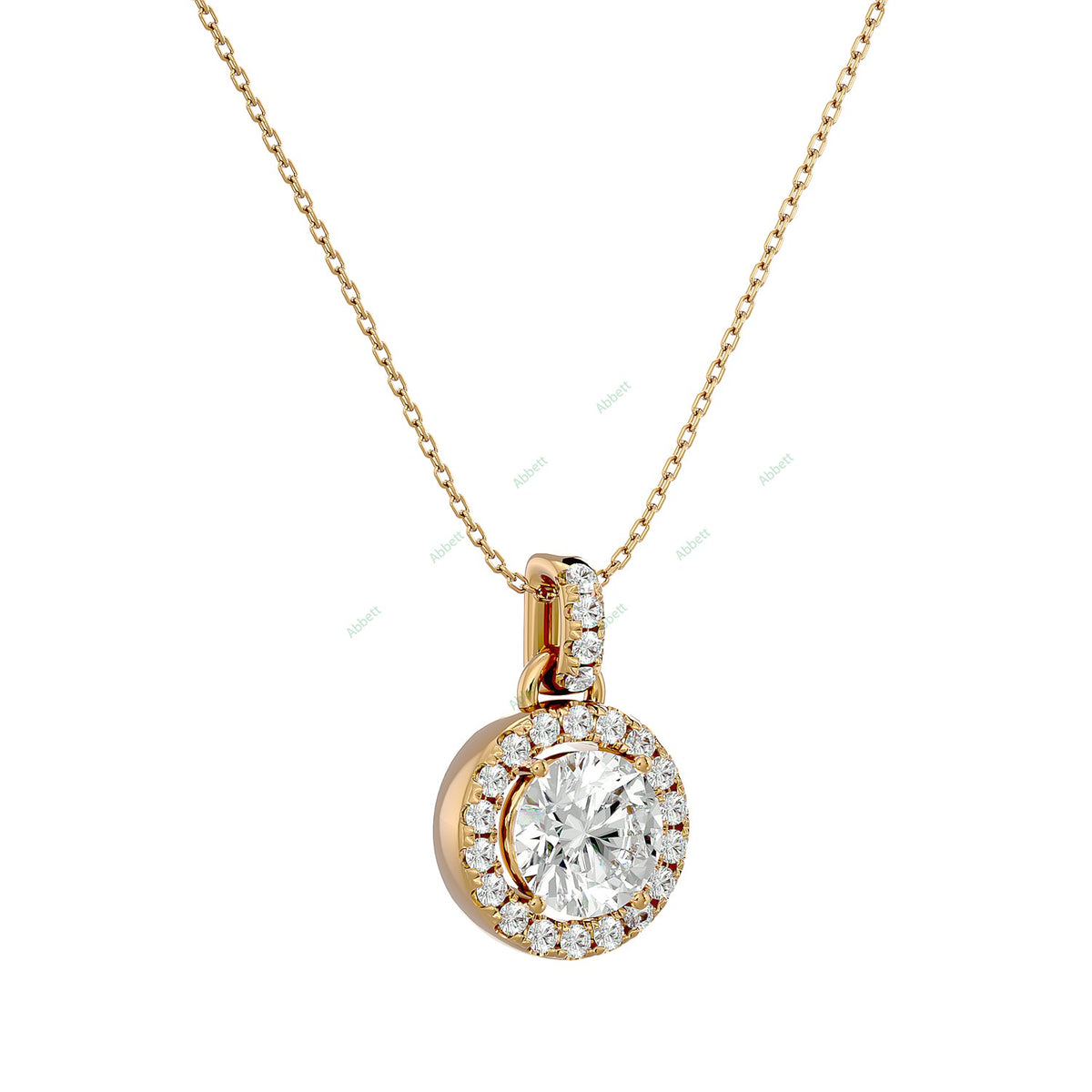 Round lab-grown diamond halo pendant necklace with 1.51ct total diamonds - PEHA038