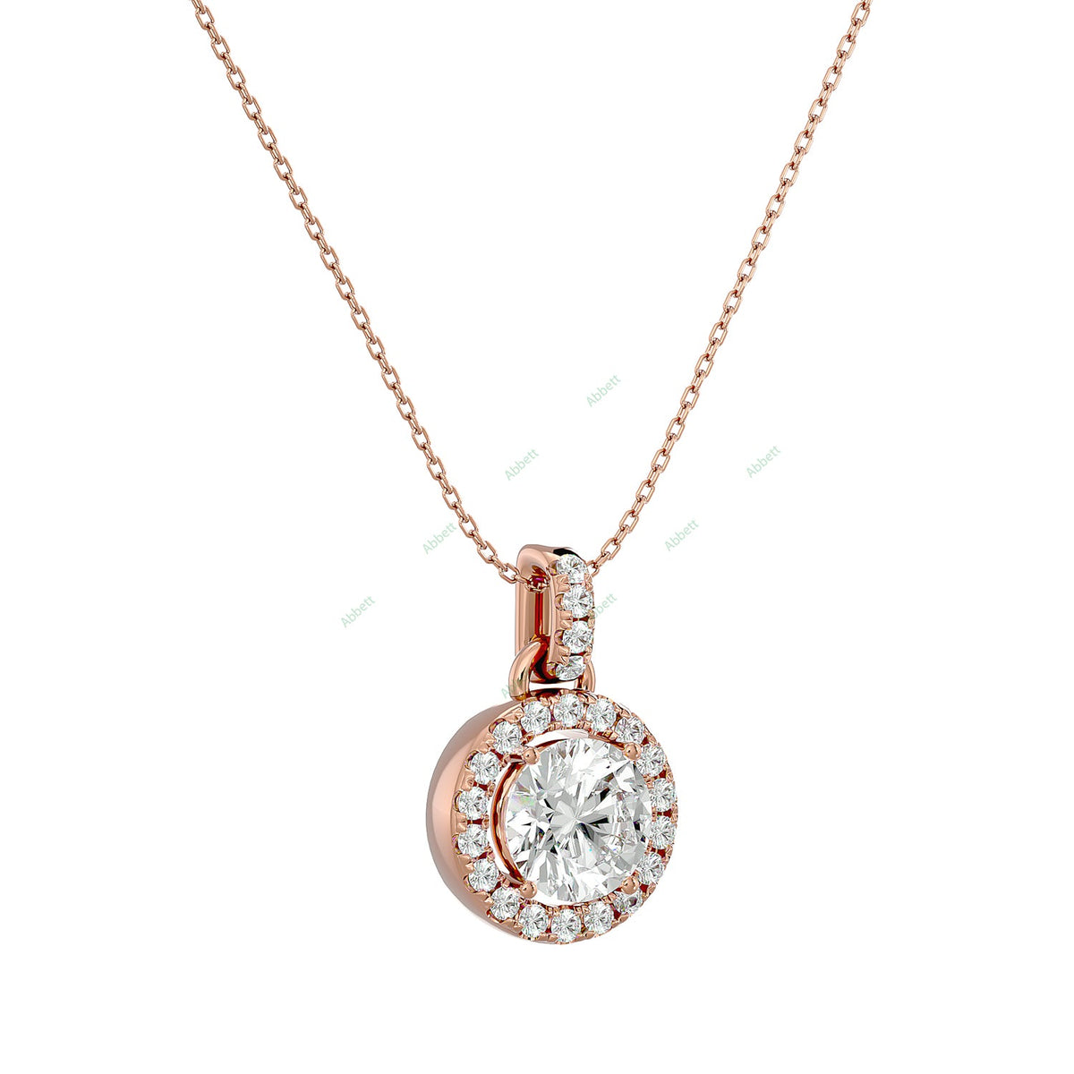 Round lab-grown diamond halo pendant necklace with 1.51ct total diamonds - PEHA038