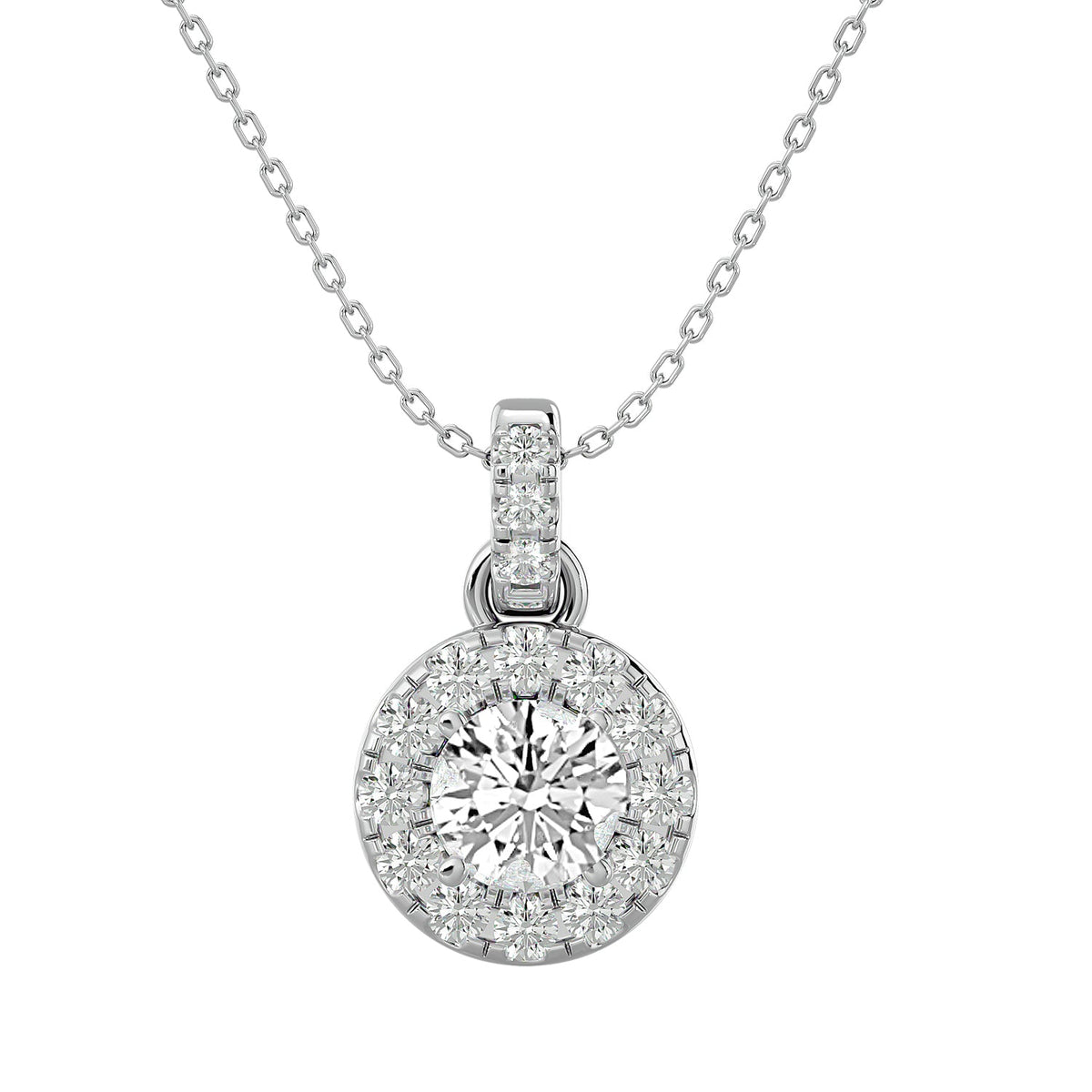 Round lab-grown diamond halo pendant necklace with 1.52ct centre stone - PEHA039