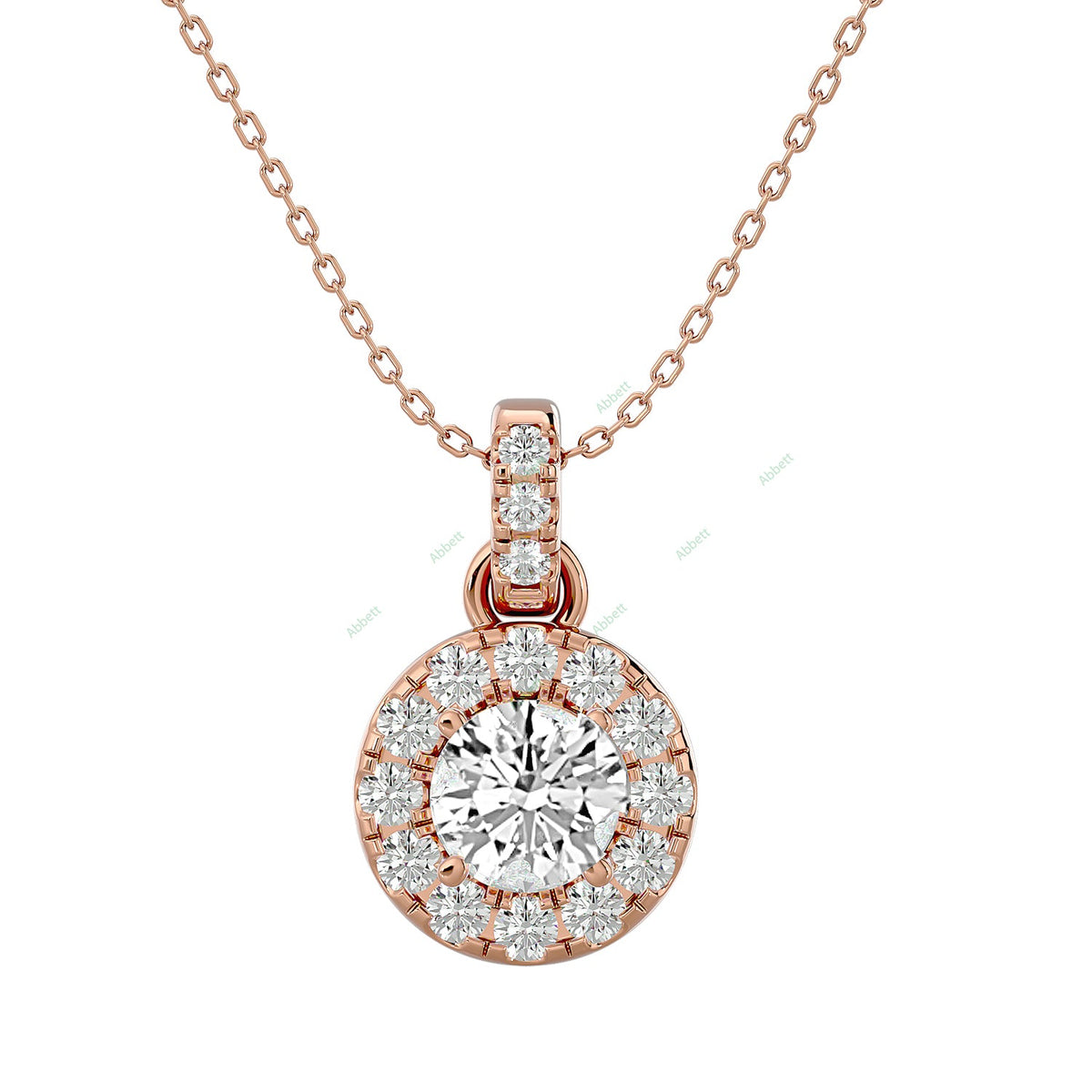 Round lab-grown diamond halo pendant necklace with 1.52ct centre stone - PEHA039