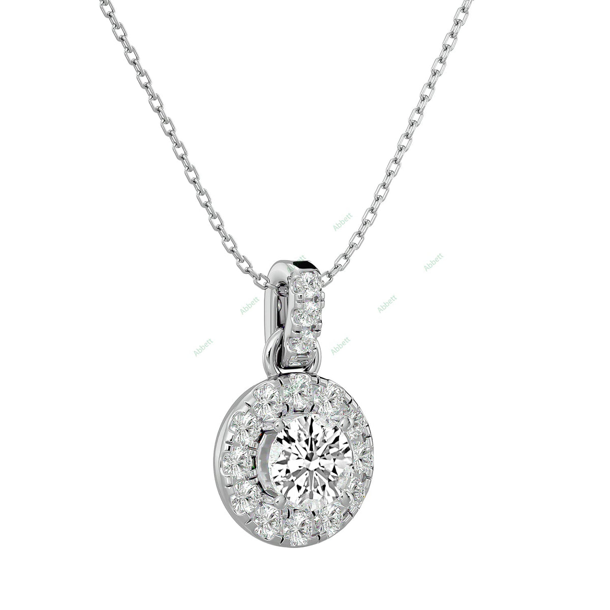 Round lab-grown diamond halo pendant necklace with 1.52ct centre stone - PEHA039