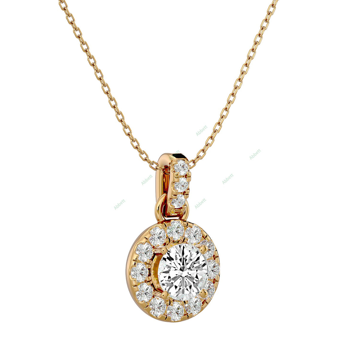 Round lab-grown diamond halo pendant necklace with 1.52ct centre stone - PEHA039
