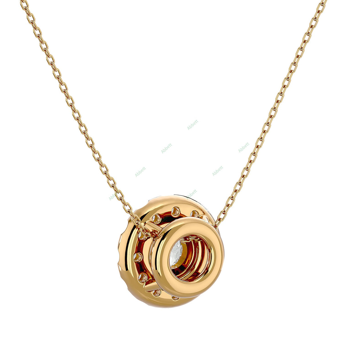 Round lab-grown diamond halo pendant necklace in gold and platinum - PEHA040