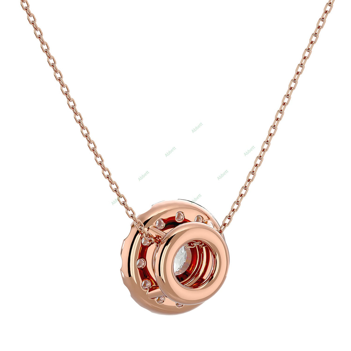 Round lab-grown diamond halo pendant necklace in gold and platinum - PEHA040