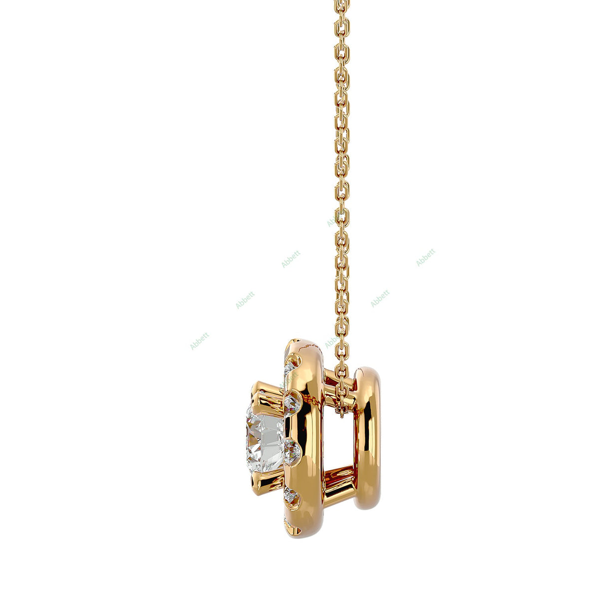 Round lab-grown diamond halo pendant necklace in gold and platinum - PEHA040