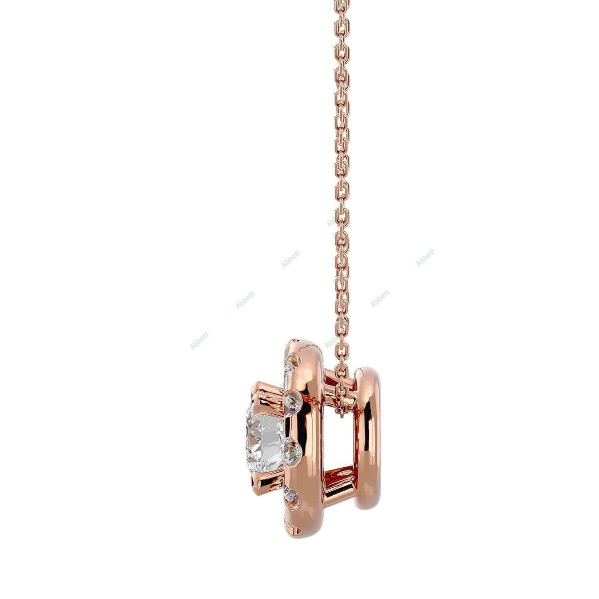 Round lab-grown diamond halo pendant necklace in gold and platinum - PEHA040