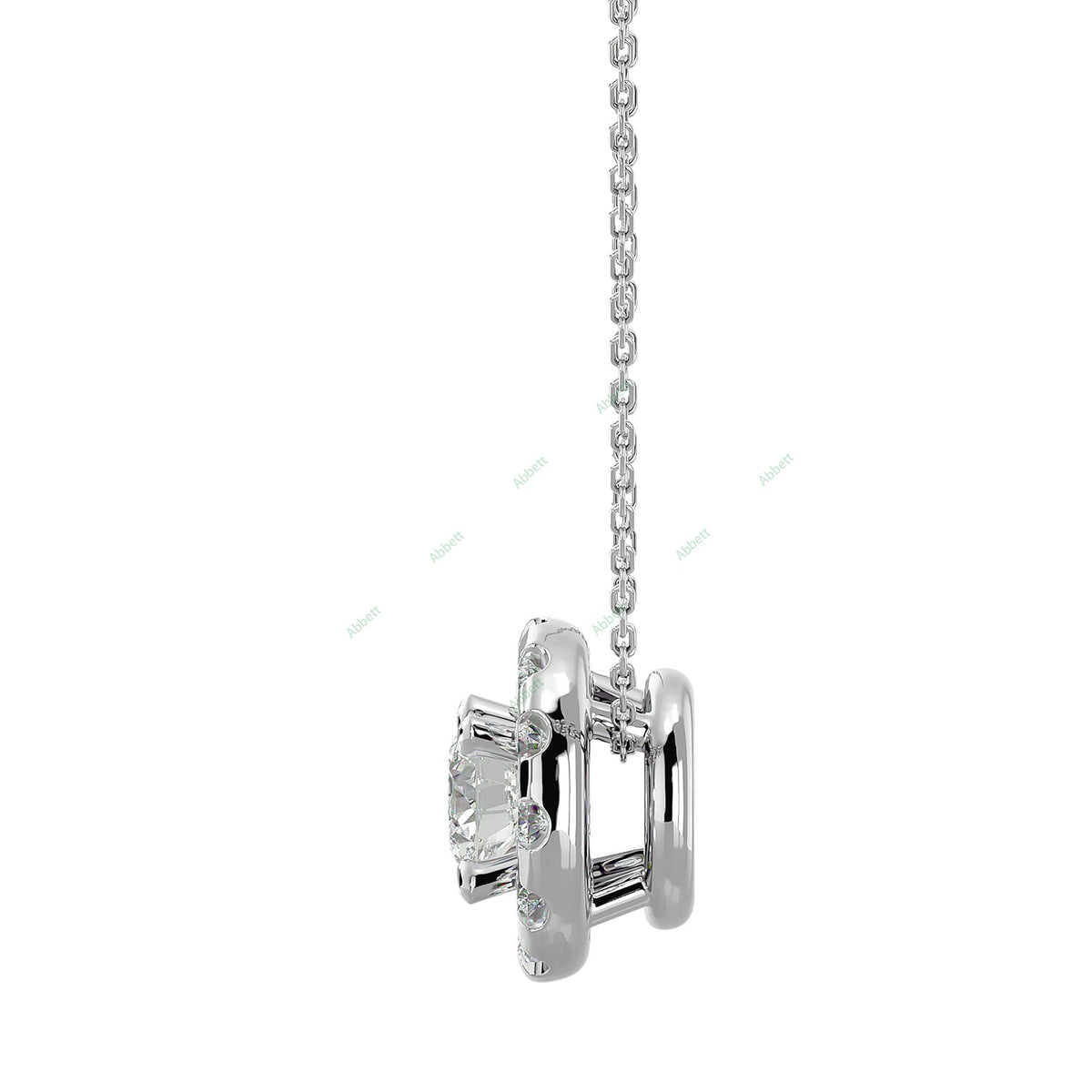 Round lab-grown diamond halo pendant necklace in gold and platinum - PEHA040