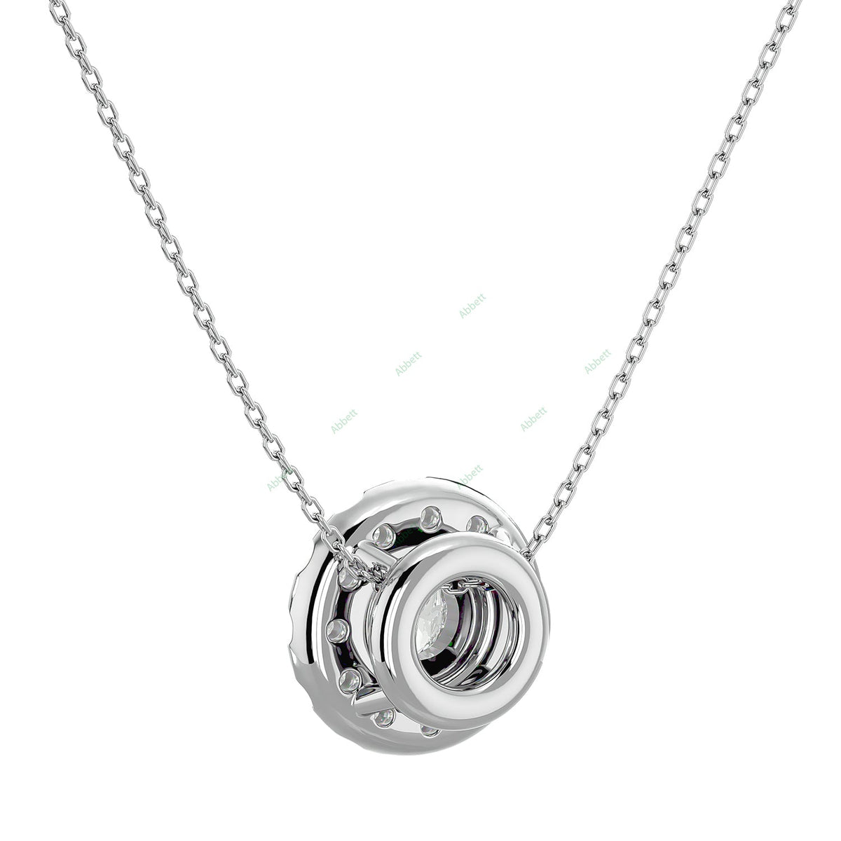 Round lab-grown diamond halo pendant necklace in gold and platinum - PEHA040