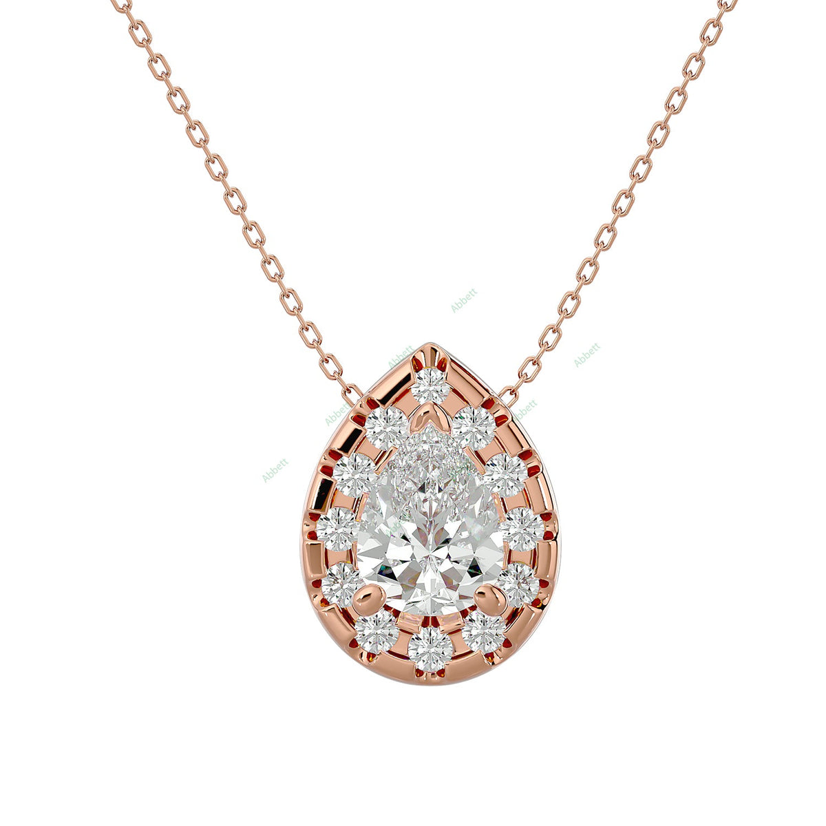 Pear lab-grown diamond halo pendant necklace in gold and platinum - PEHA041