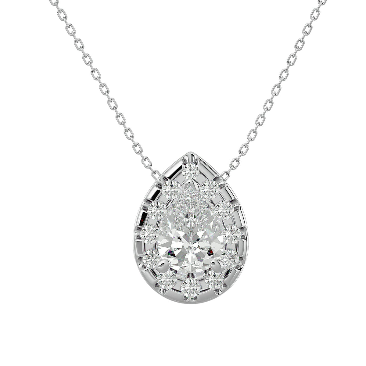 Pear lab-grown diamond halo pendant necklace in gold and platinum - PEHA041