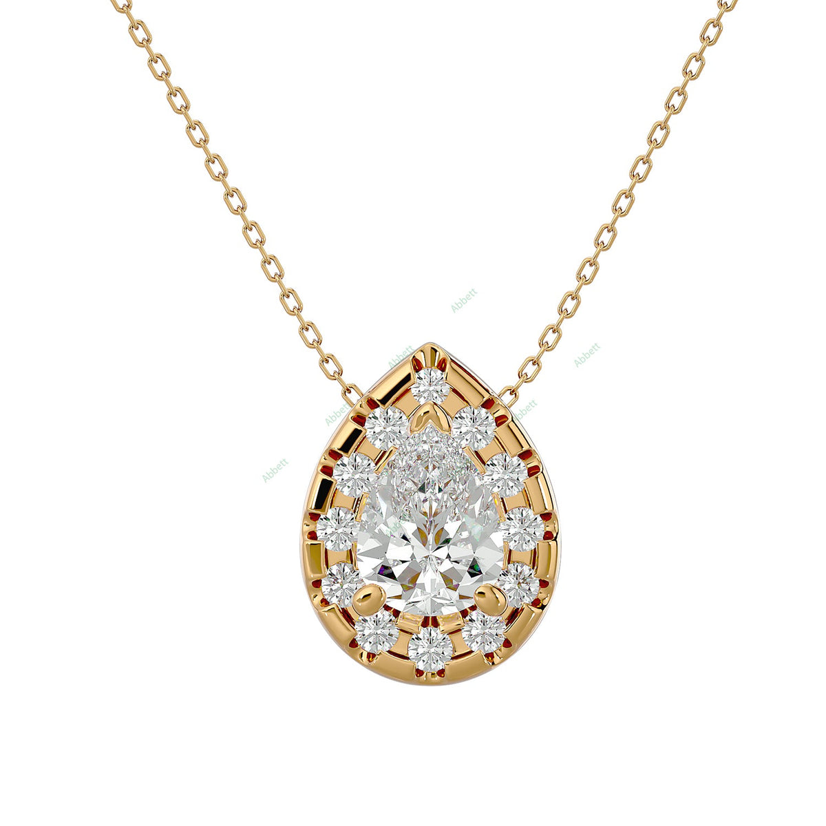 Pear lab-grown diamond halo pendant necklace in gold and platinum - PEHA041