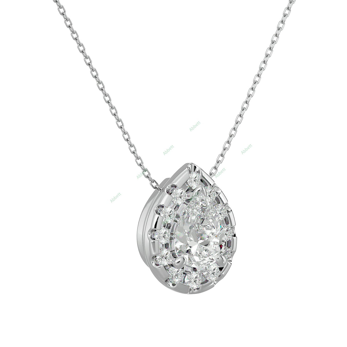 Pear lab-grown diamond halo pendant necklace in gold and platinum - PEHA041