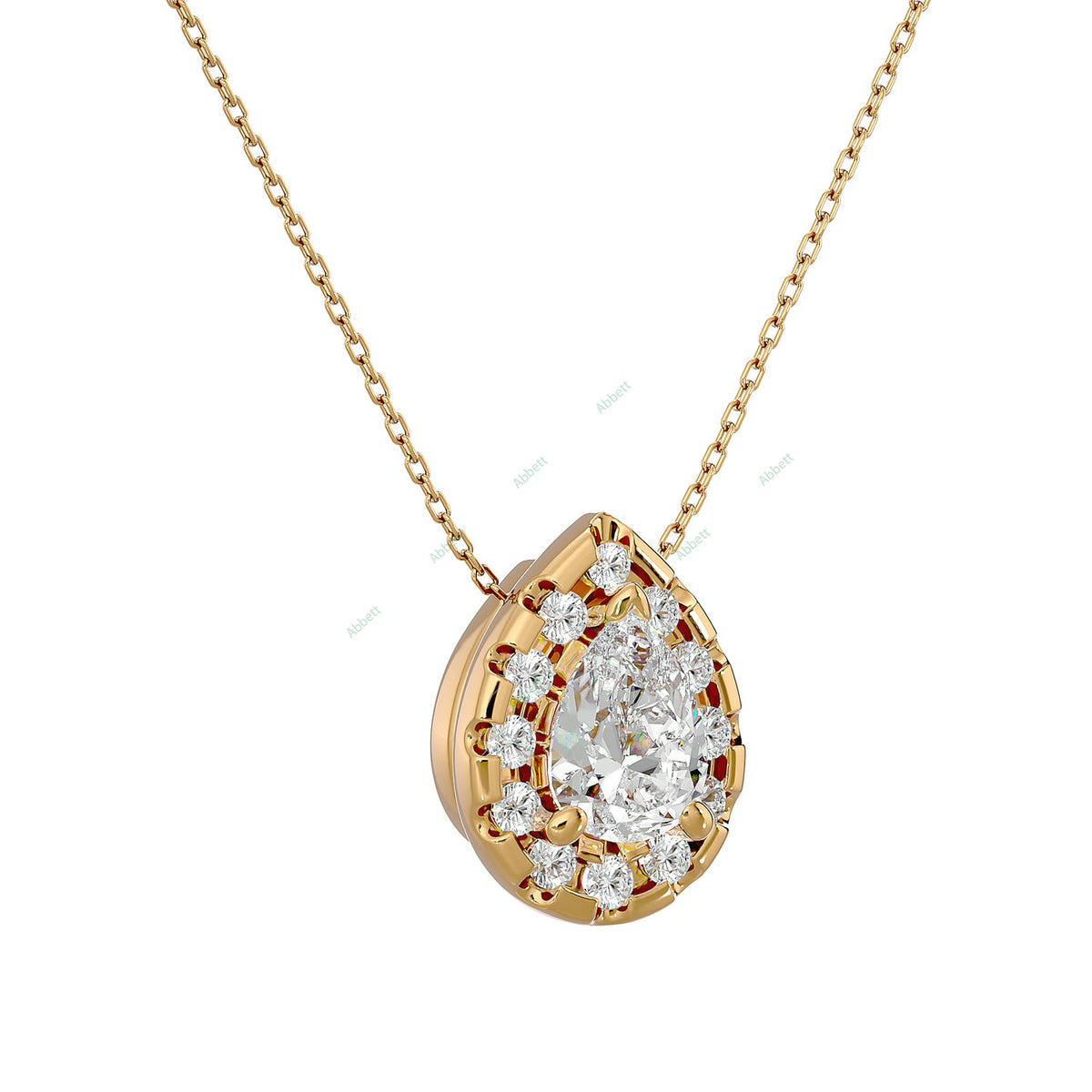 Pear lab-grown diamond halo pendant necklace in gold and platinum - PEHA041