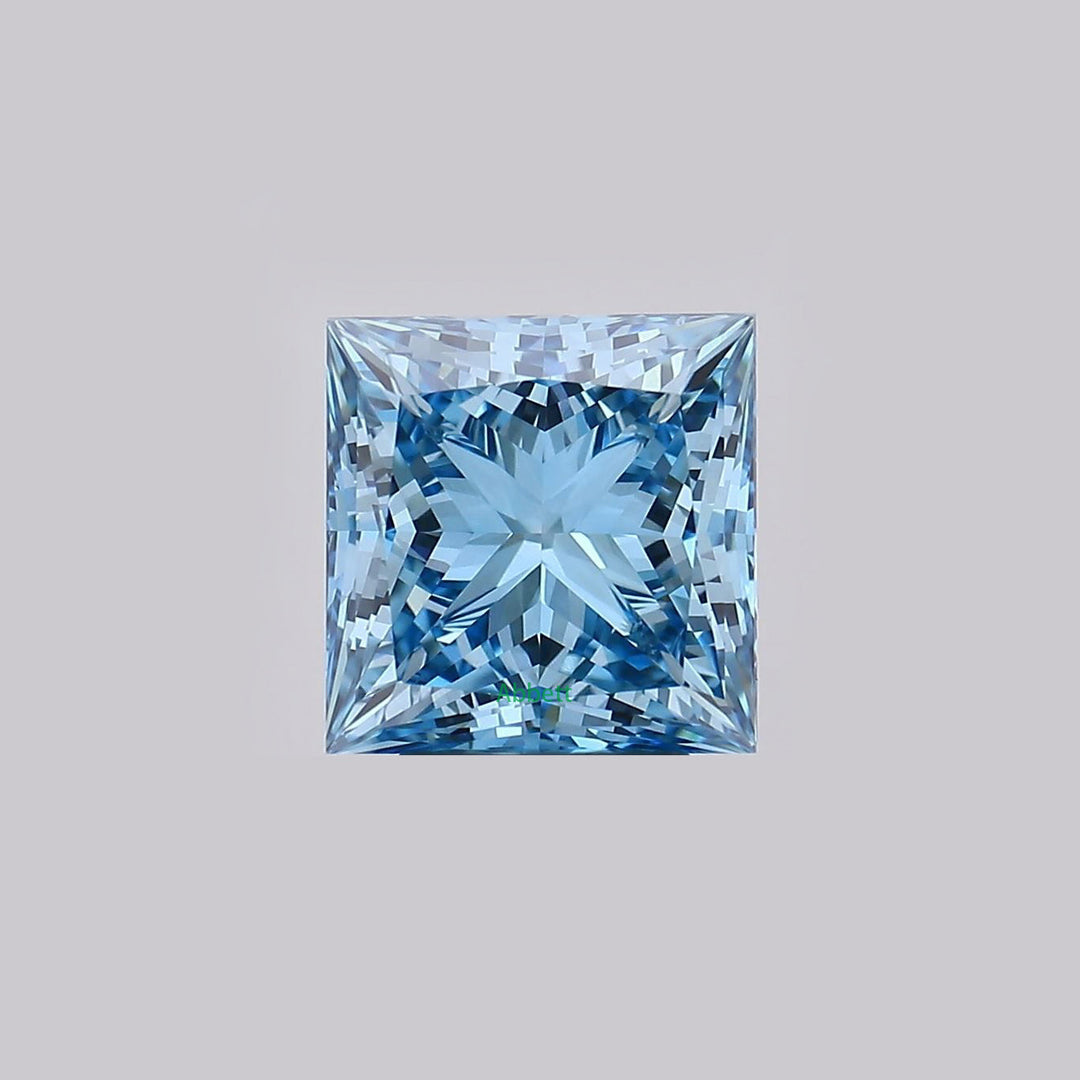 Square princess lab grown blue diamond