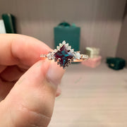 Princess Cut Lab Alexandrite Ring | 0.8ct Geometric Square Diamond Halo Engagement Ring