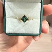 Princess Cut Lab Grown Alexandrite Ring | 0.8ct Square Milgrain & Diamond Accent Engagement Ring