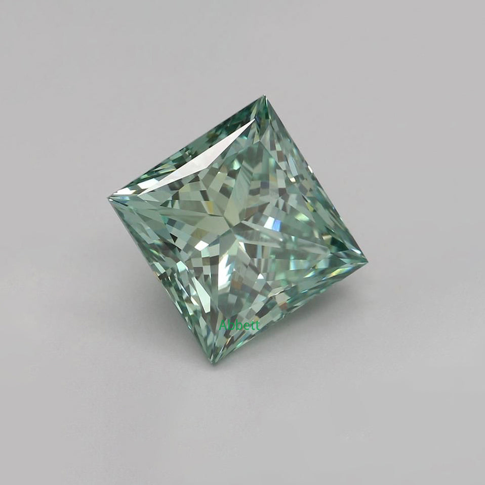 Square princess lab grown green diamond
