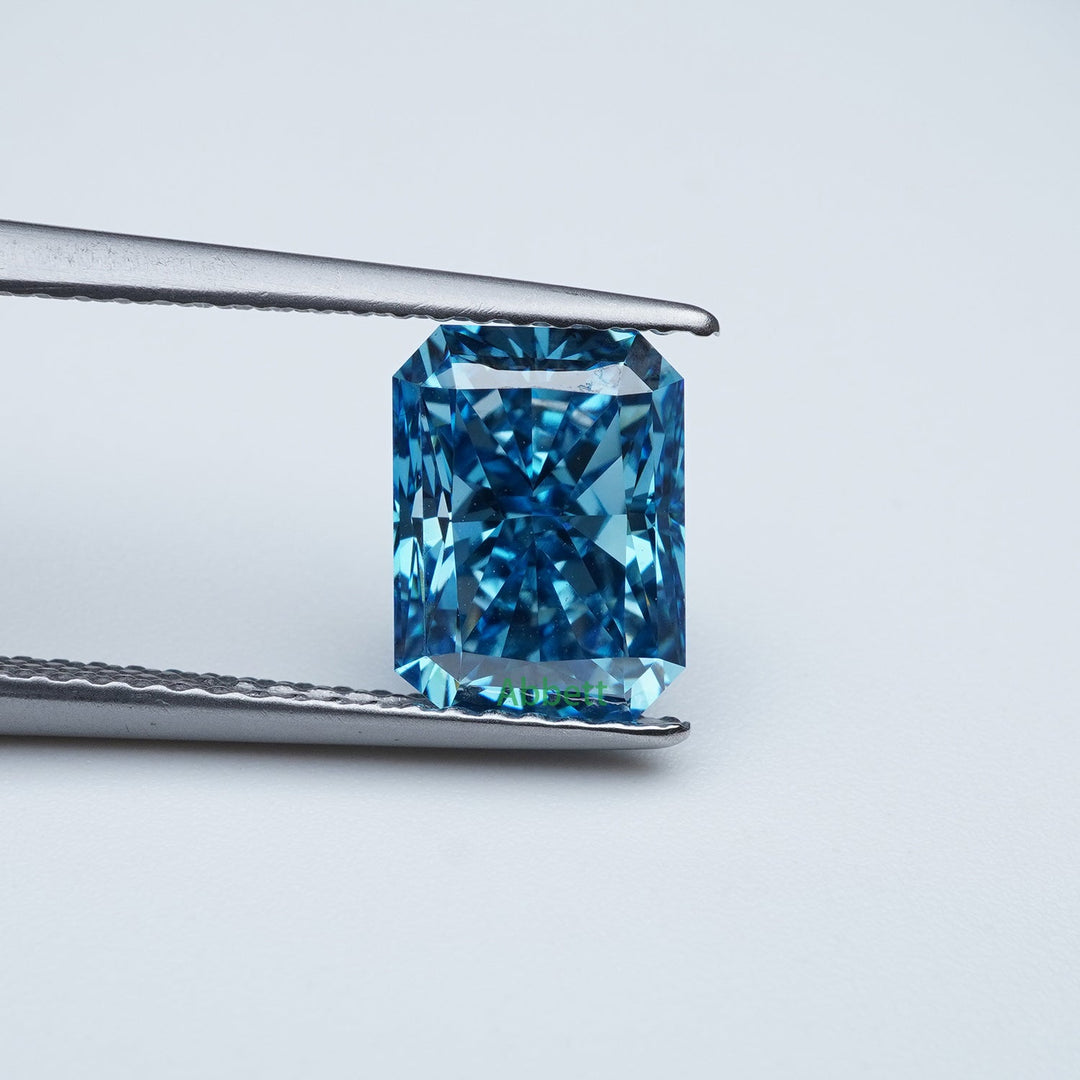 Radiant lab grown blue diamond