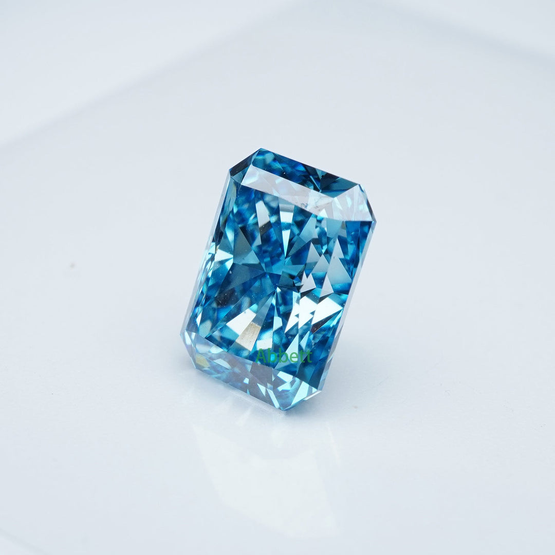 Radiant lab grown blue diamond