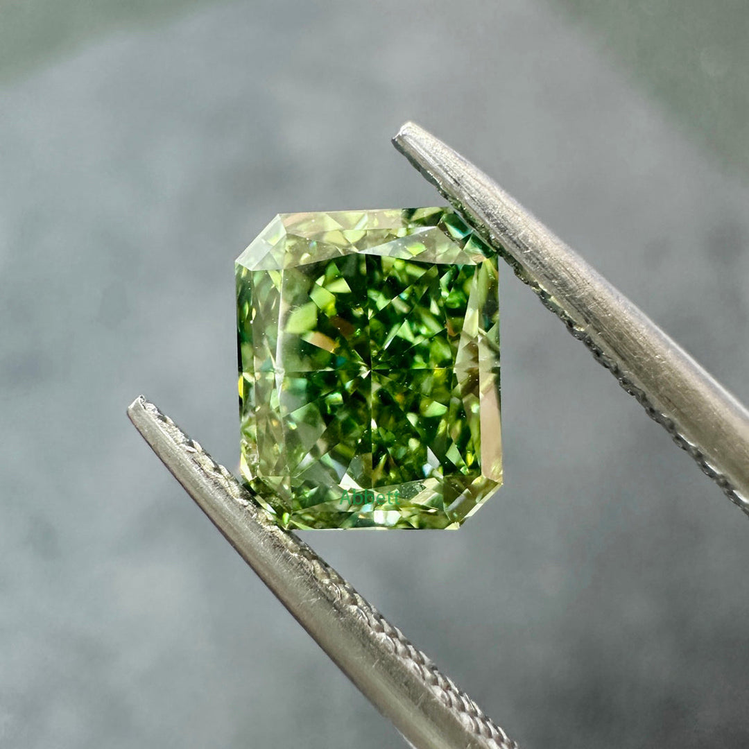 Radiant lab grown green diamond