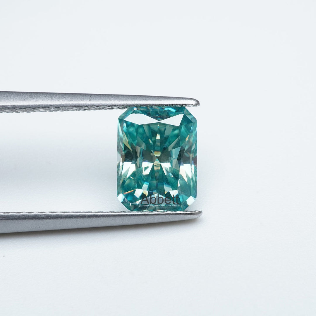 Radiant teal moissanite