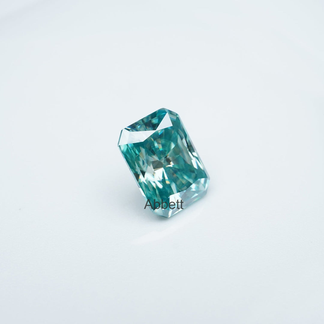 Radiant teal moissanite