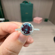 Round Lab Grown Alexandrite Ring | 1.3ct Brilliant Cut with Diamond Halo & Full Pavé Band
