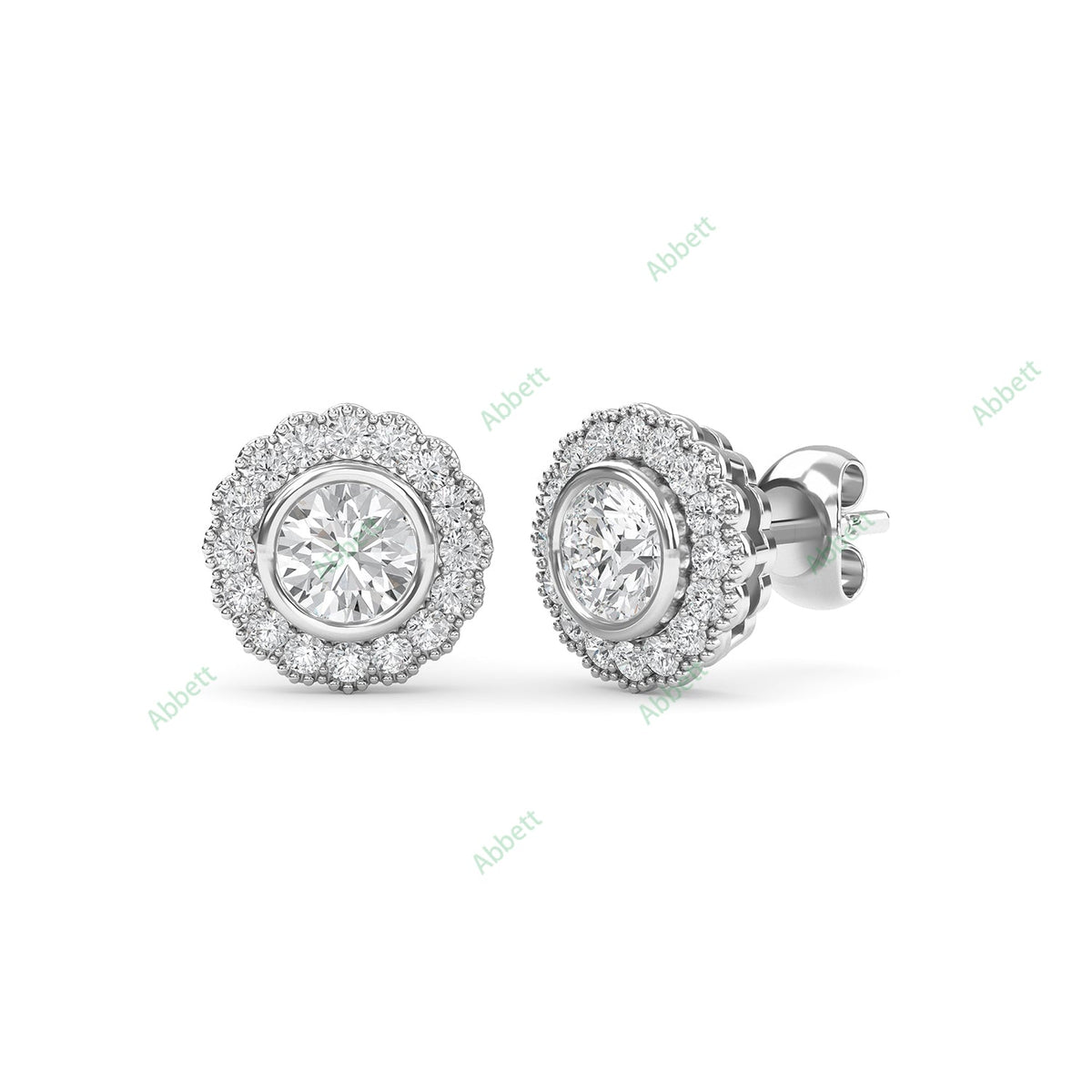 Bezel, Halo Stud Earring STHA023