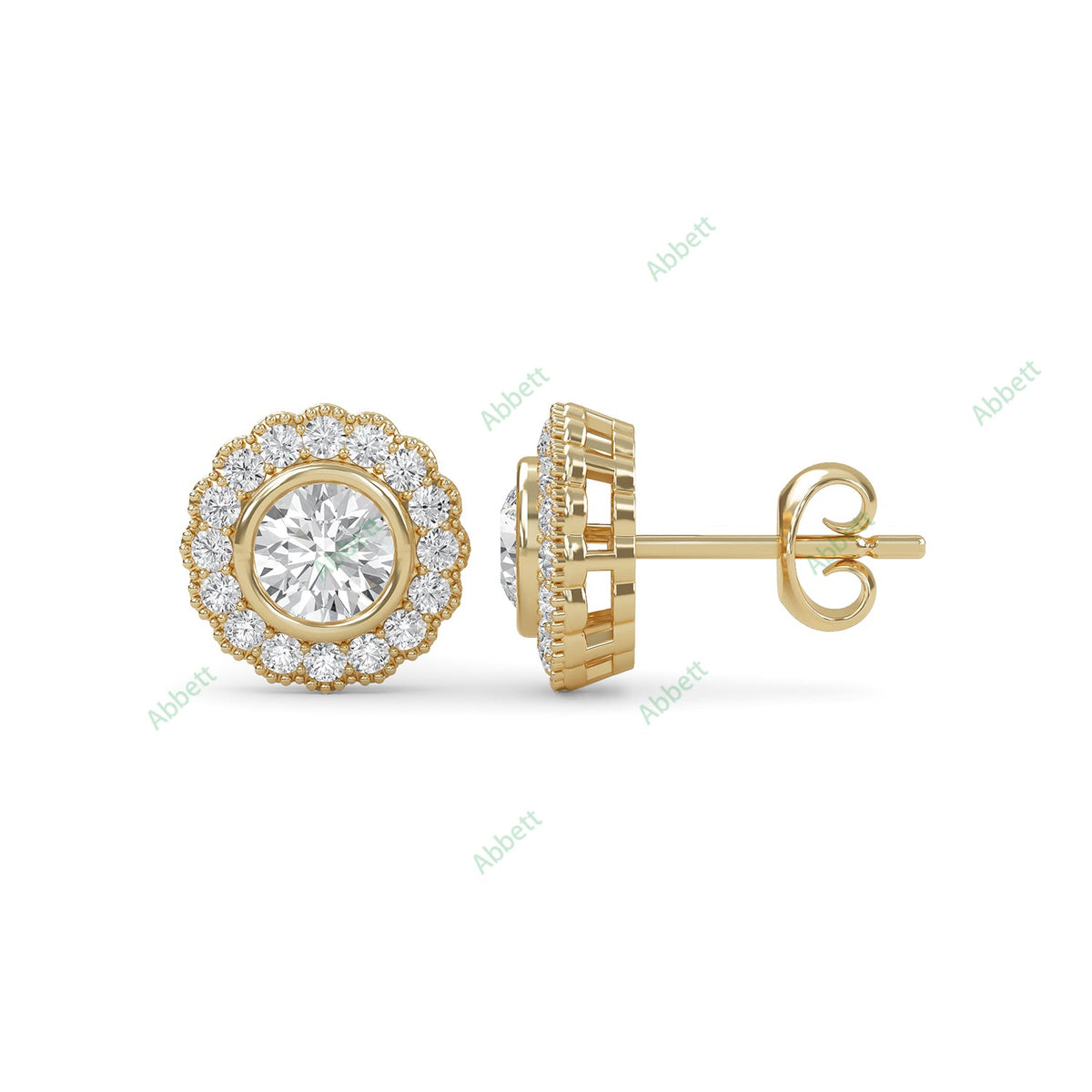 Bezel, Halo Stud Earring STHA023