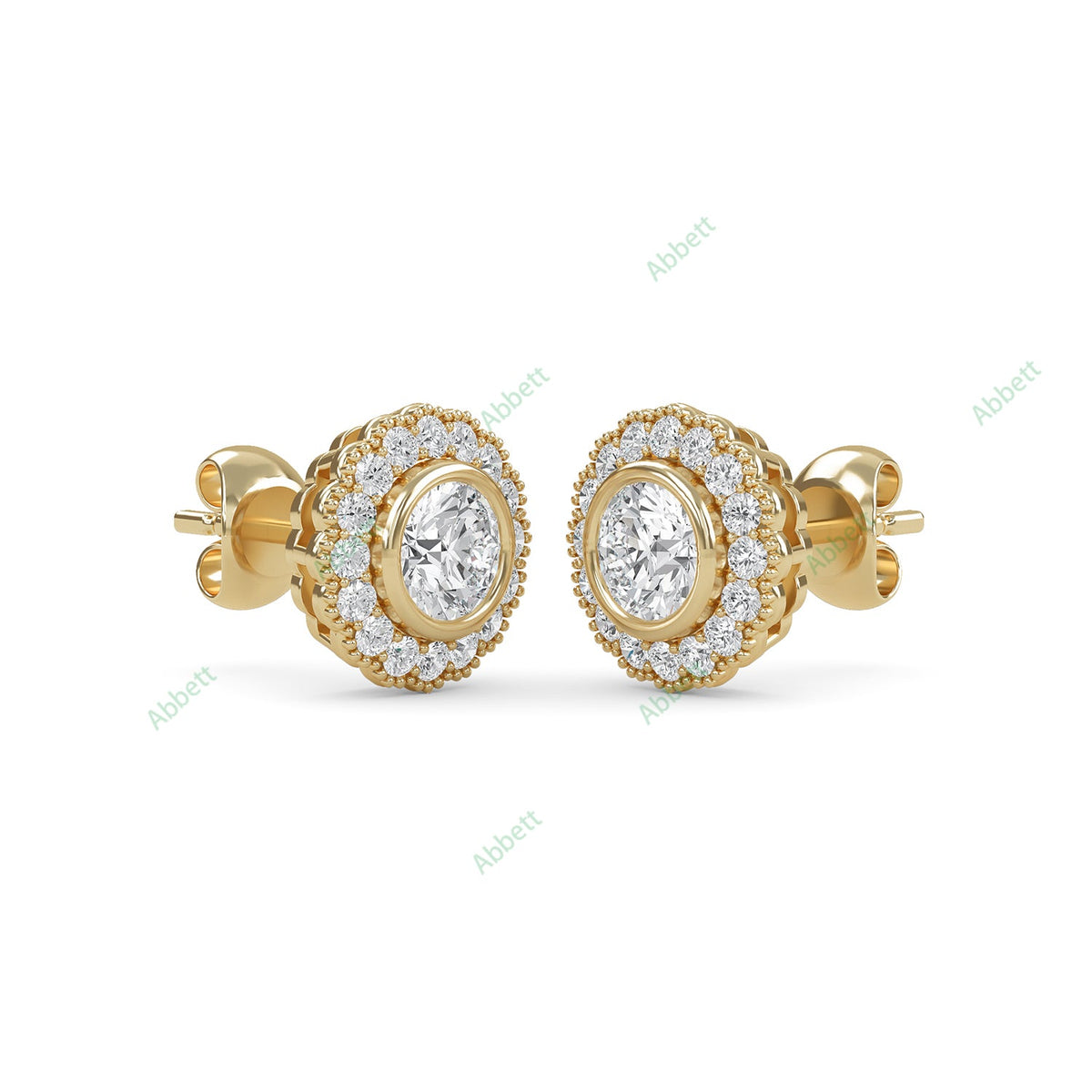 Bezel, Halo Stud Earring STHA023