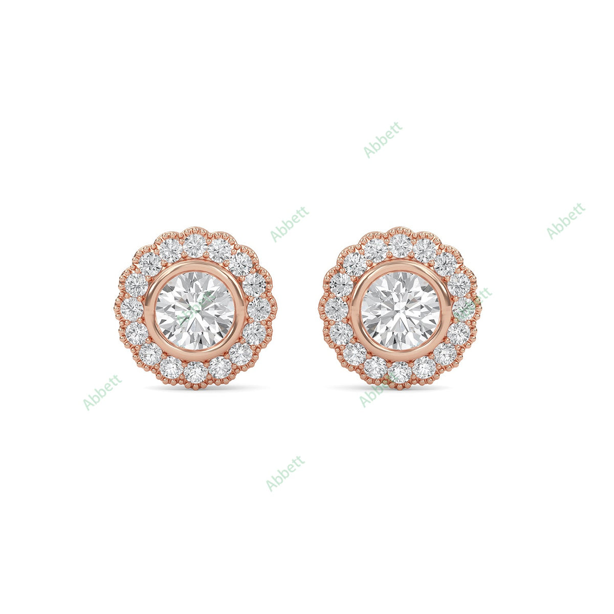 Bezel, Halo Stud Earring STHA023
