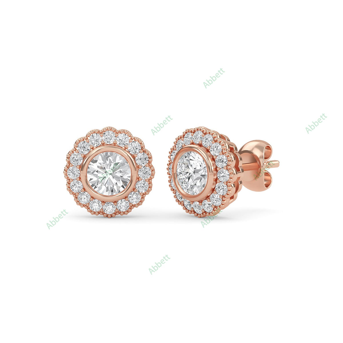 Bezel, Halo Stud Earring STHA023