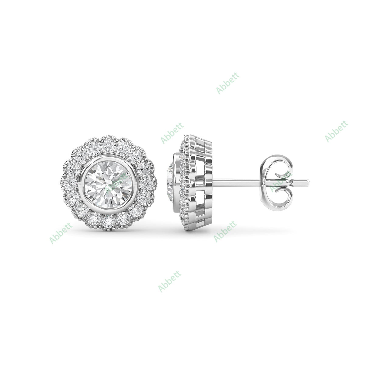 Bezel, Halo Stud Earring STHA023